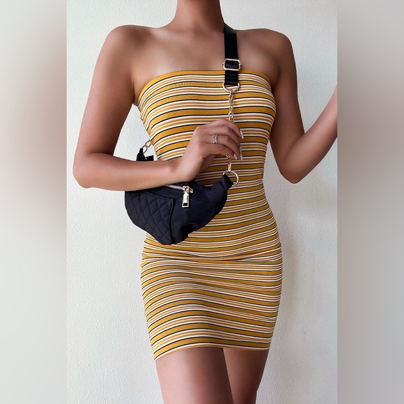NWOT - Summer Ready Stripe Dress - Mustard/Combo Size L | Runs Small - Picture 12 of 12